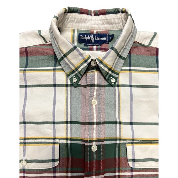 Vintage‎ Polo Ralph Lauren Shirt Mens XL Plaid Double Chest Pockets 100% Cotton - Picture 7 of 9